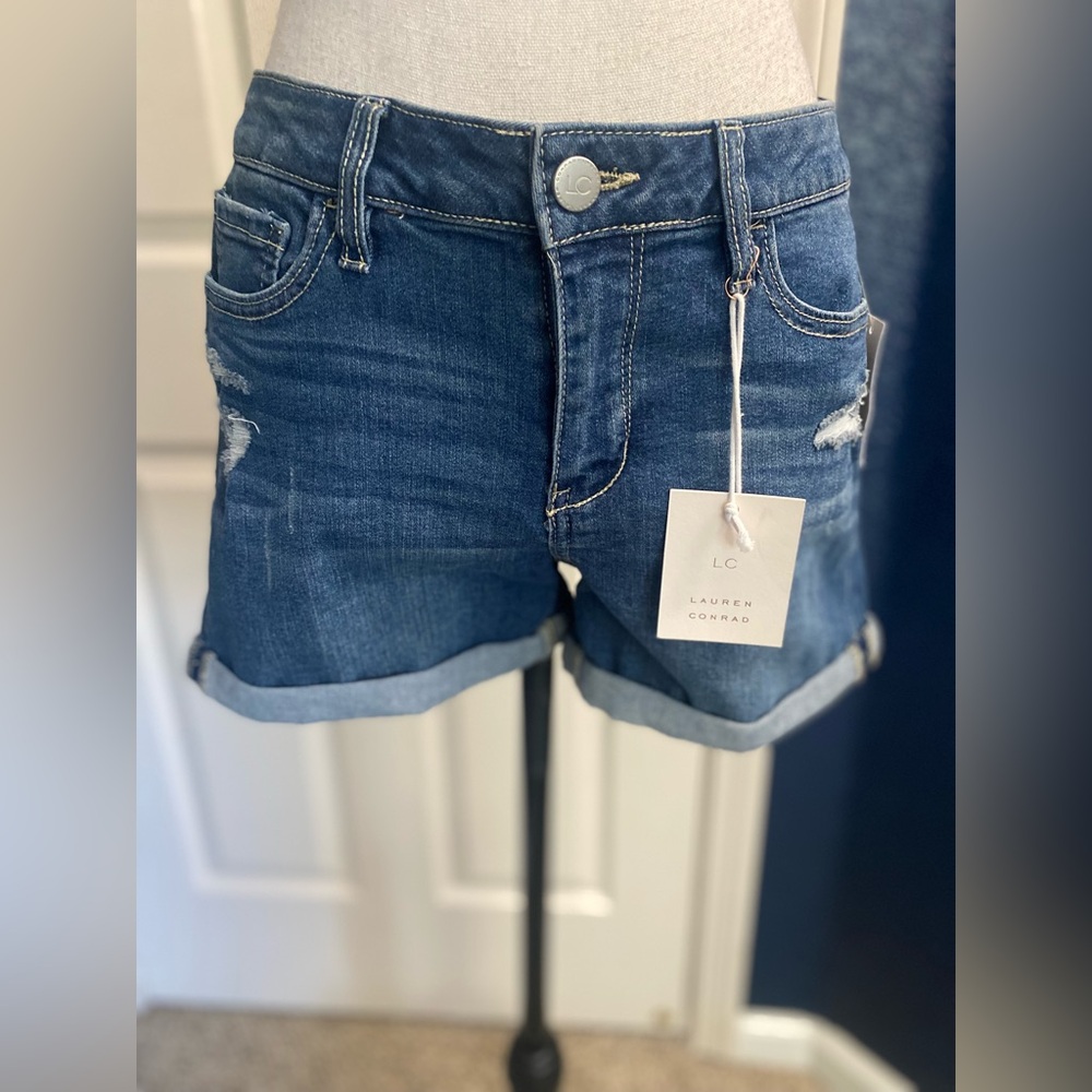 LC Lauren Conrad Blue Jean Shorts with Distressed Hem